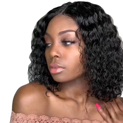 New African Ladys High Temperature Silk Small Curl Black Wig