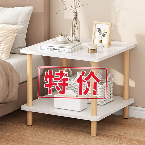Simple and modern bedside table, double-layer storage shelf