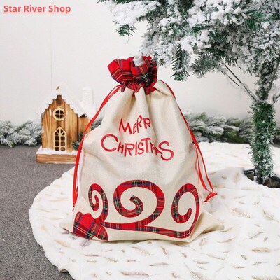 Christmas Candy Gift Bag With Drawstring Elk Pattern Reusabl