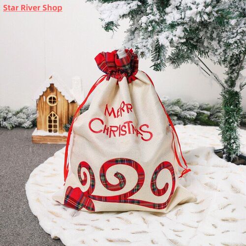 Christmas Candy Gift Bag With Drawstring Elk Pattern Reusabl