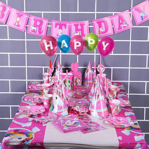 Pink Rainbow Unicorn Party Supplies Banner Paper Plates Ball