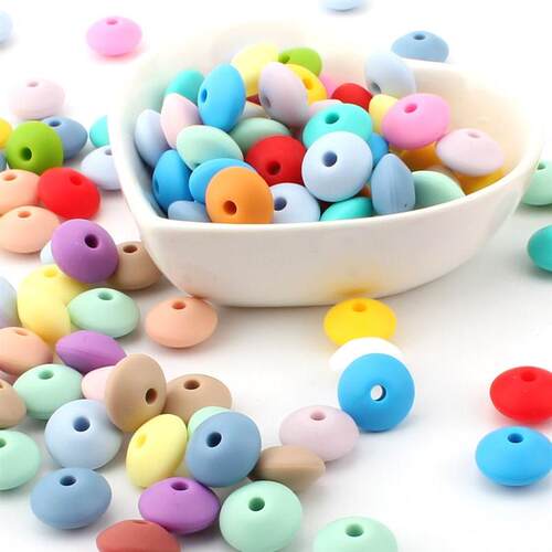 50Pcs 12mm Lentil Silicone Beads Perle Dentition DIY Food Gr