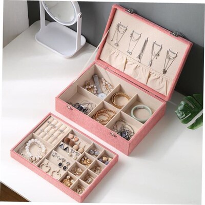 Jewelry box earring storage box necklace ring two layers