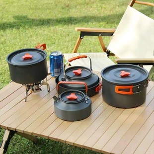 Foldable picnic cookware set kettle pan soup pot stove