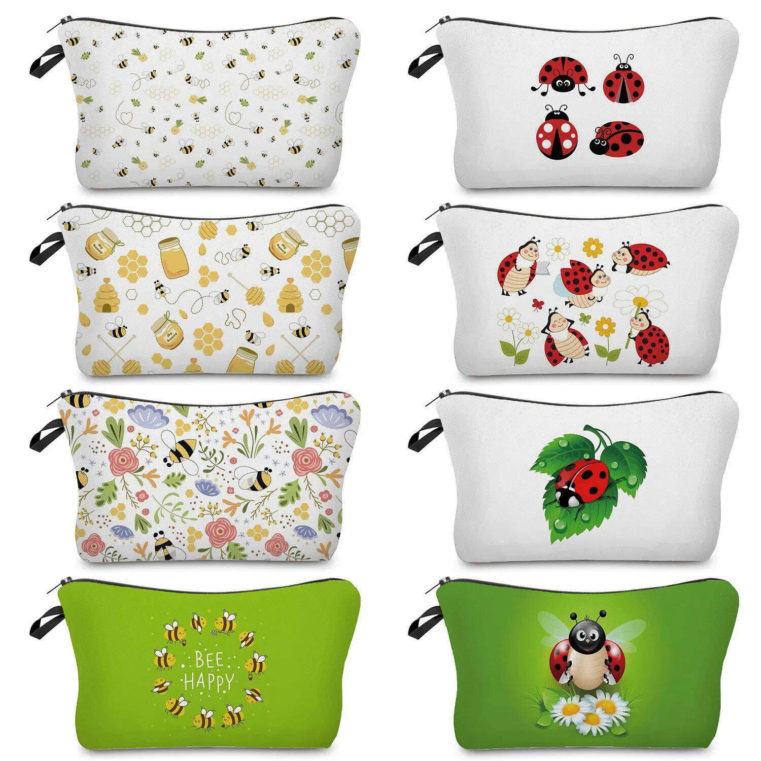Cartoon Animal Bee Insect Printed Cosmetic Bags School Fashi
