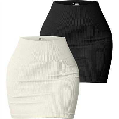 Womens Skirt Elastic Rib High Waist Mini Wrap Hip Skirt