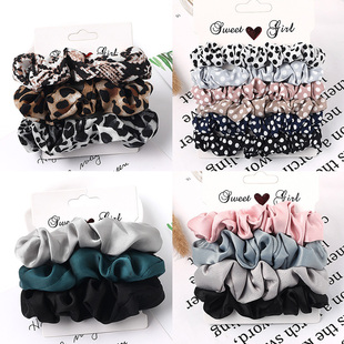 Print Set Elastic Scrunchies Scrunchie Silk Pcs Leopard