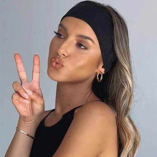Women Headband Turban Solid Color Elastic Hair Bands Yoga Ha