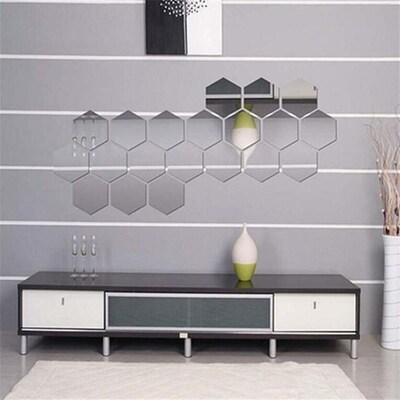 12Pcs Hexagonal Frame Stereoscopic Mirror Wall Sticker Decor