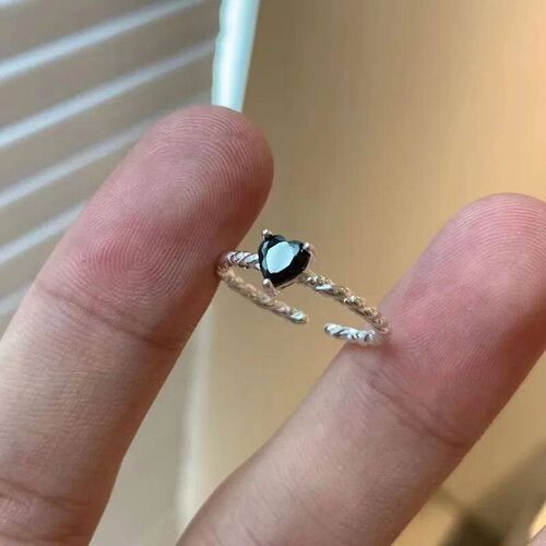 Simple Design Heart Zircon Open Rings For Women Silver Color