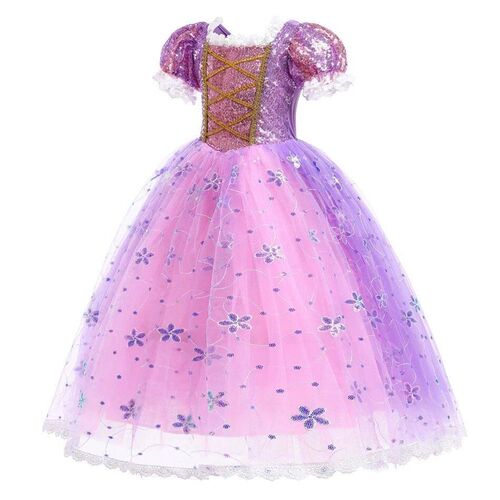 Rapunzel Princess Dress Girls Purple Puff Sleeve Sequin Hall