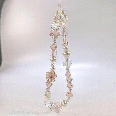 Cute Glass Bowknot Flower Bead Phone Strap Charm Chain Knot