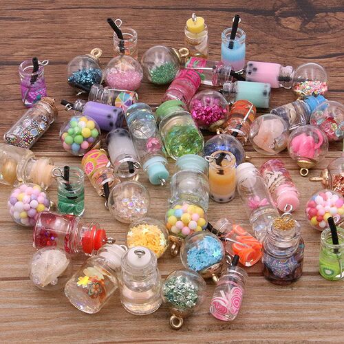 10Pcs 8-30 Styles Mix Glass Bottles Milk Tea Cup Ball Earrin