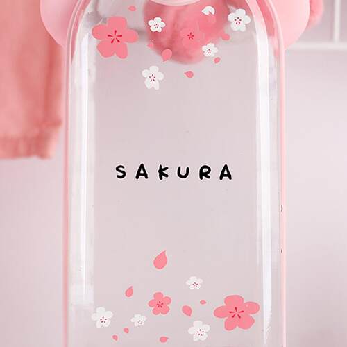 Glass water bottle cherry blossom pattern transparent creati