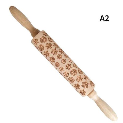 Wood Christmas Printing Rolling Pin Wooden Carvings Embossin