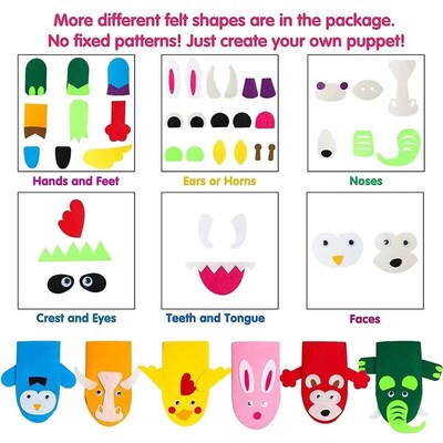 6Pcs Hand Puppet Making Kit for Kids Art Craft Felt Toys Mak