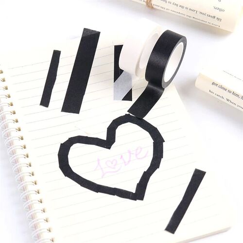 1PC 15mm X 10m Solid White Black Basic Decorative Paper Writ