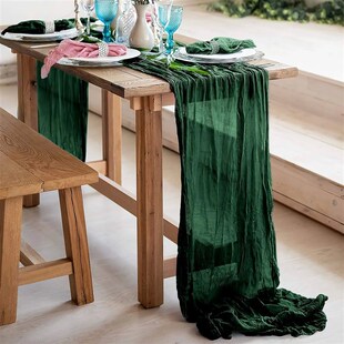 Semi-Sheer Gauze Christmas Table Runner Green Cheesecloth Ta