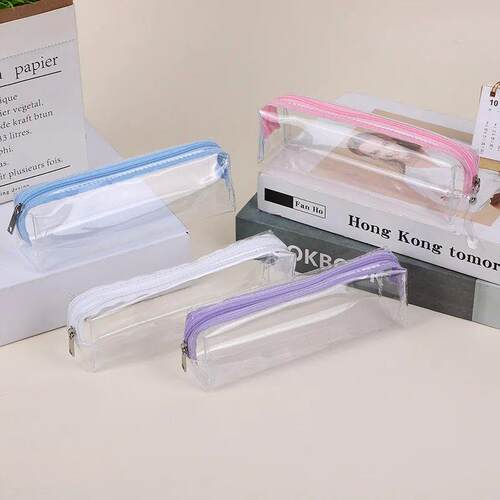 Transparent Zipper Pencil Case Pen Bag Cosmetic Makeup Pouch