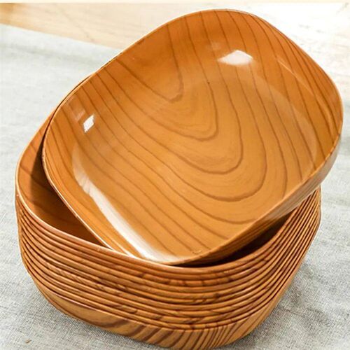 Kitchen Wood Grain Plastic Square Plate Flower Pot Tray Cup