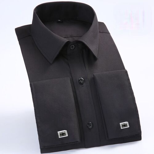 Quality  Formal Mens French Cuff Dress Shirt Men Long Sleeve