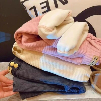 Kids Warm Pants Boy Girls Autumn Winter Corduroy Thick Outer