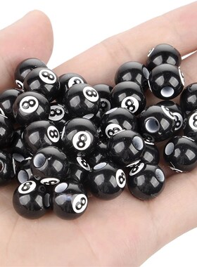 30pcs Acrylic Big Hole Billiards Black 8 Word Ball Beads For