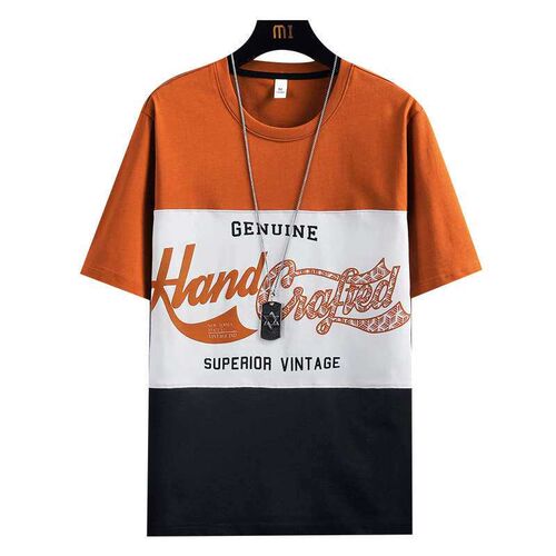 Summer New ort-sleeved T-irt Mens Color-matching tend Slim-