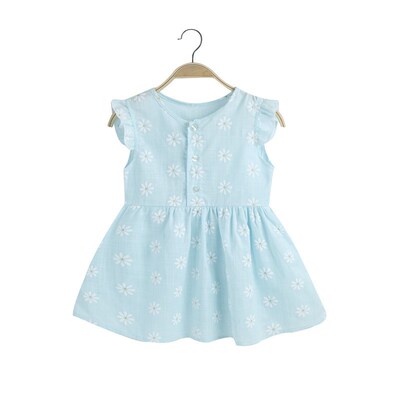 Girls Dress 2025 Summer Kids Cotton Linen Floral Vest Dress