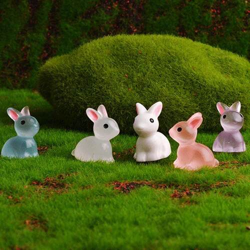 10pcs Cute Mini Luminous Resin Bunnies Miniature 3D Little W