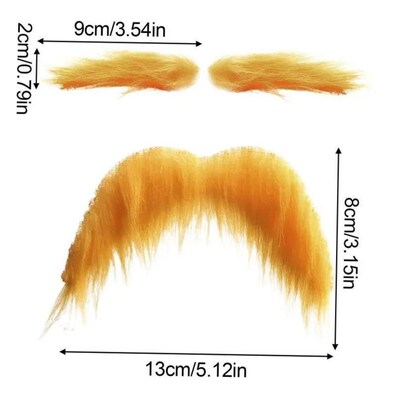 Yellow Mustache and Eyebrows Artificial Beard Fake Eyebrow F