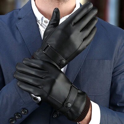New Men Pu Leather Gloves Plus Velvet Warm Touchscreen Glove