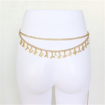 Waist chain female fashion personality Rhinestone letter pen
