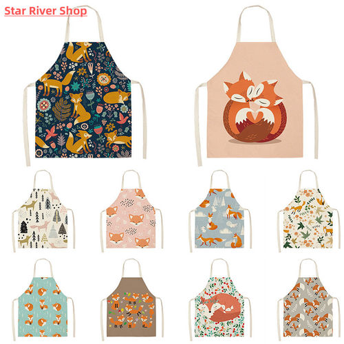 Kitchen Women Apron Cartoons Fox  Printed Linen Adult Childs