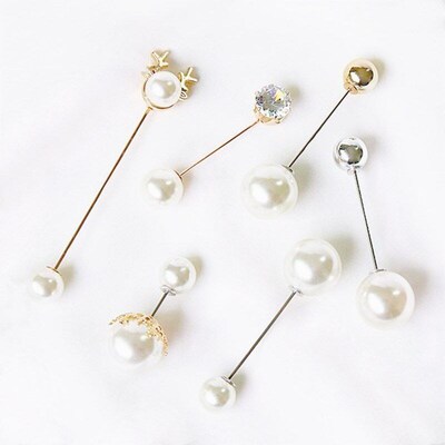 Pearl Oneword Brooch Button Fashion Antiglare Pin Clothing H
