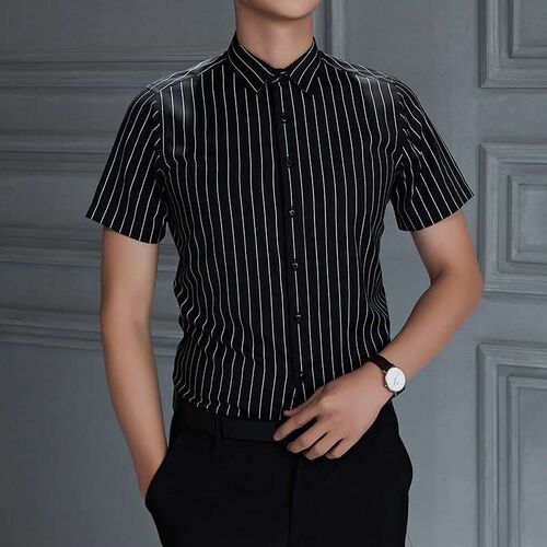 Shirt Mens Summer New Mens Striped Short-sleeved Shirt Men