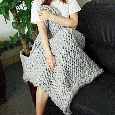 -handmade chunky knit blanket wool bulky knitted throw gift-