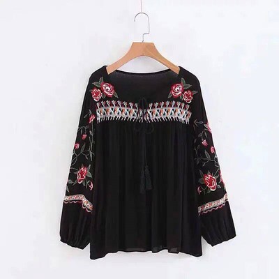New Spring Autumn Fashion Ethnic V Neck Viscose Floral Embro