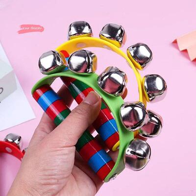 1Pc Childrens Wooden Handbell with 5 Jingle Bells Musical I