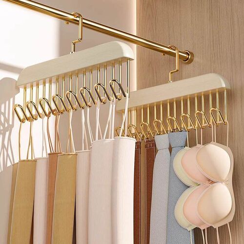 8-Hook Underwear Hanger, Strap Wooden Hanger, Non-Slip and R