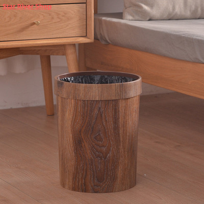 Retro Creative Wood Grain Trash Can Home Living Room Kitchen
