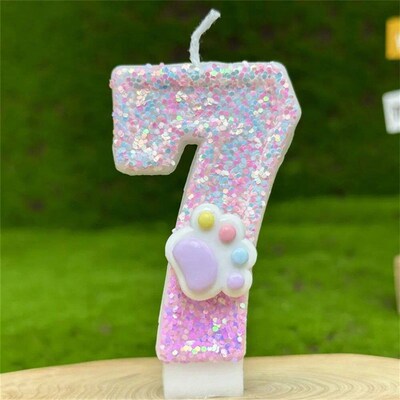 3D Number Candles Cake Decorating Glitter Pink Claw Theme Nu
