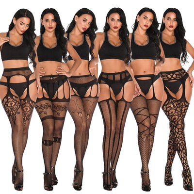 Women Fishnet Sexy Body Stockings Garter Belt Lace Hollow El