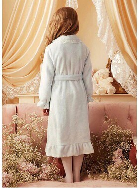 Vintage Toddler Girls Lace Flannel Bathrobe Children