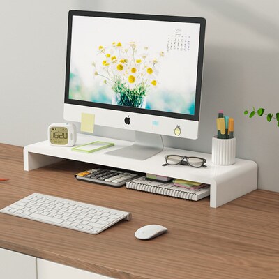 Large Dual Monitor Stand Riser, Solid Wood Desk Shelf Office