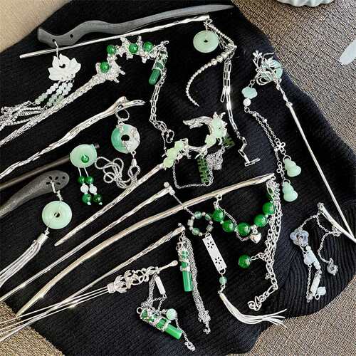 Green Jade Hairpin High-grade Sense Design Niche Antique Hai
