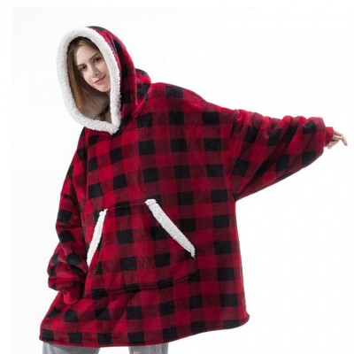 Winter Plush Fleece Wearable Hooded TV Blanket With Sleeves