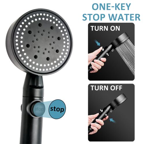 Shower Head Water Saving Black 5 Mode Adjustable High