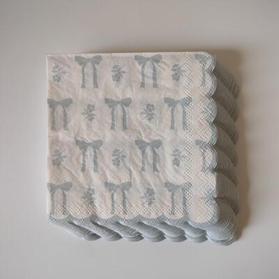 Blue Scallop Bow Flower Paper Napkins 25cm荷叶边蝴蝶结餐巾纸