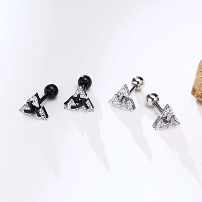 Men Stud Earring ,Triangle Pierced Crystal Zircon Stud Earri